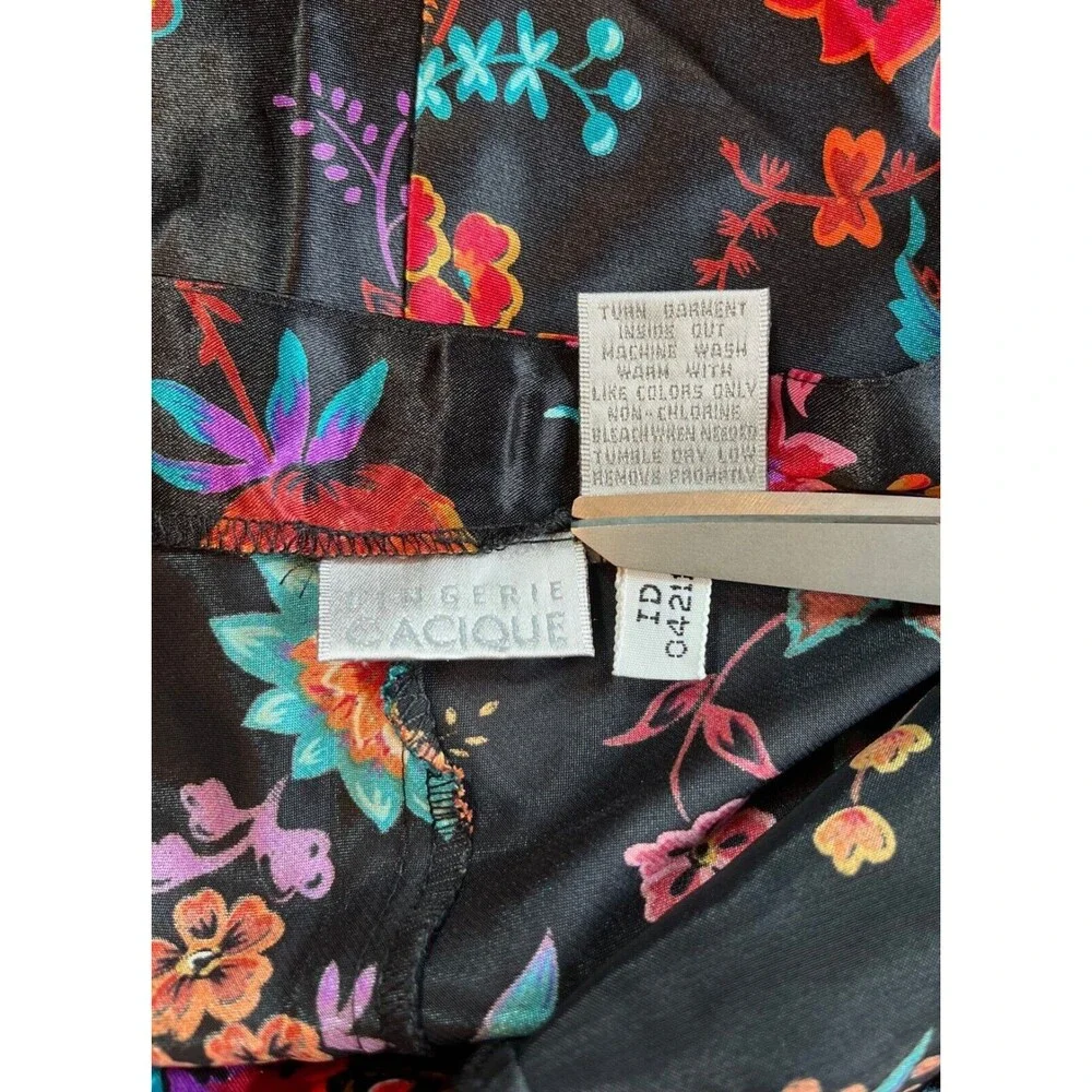 Vintage 90s Cacique Lingerie Negligee Romper Black‎ Floral Sleepwear Sexy L